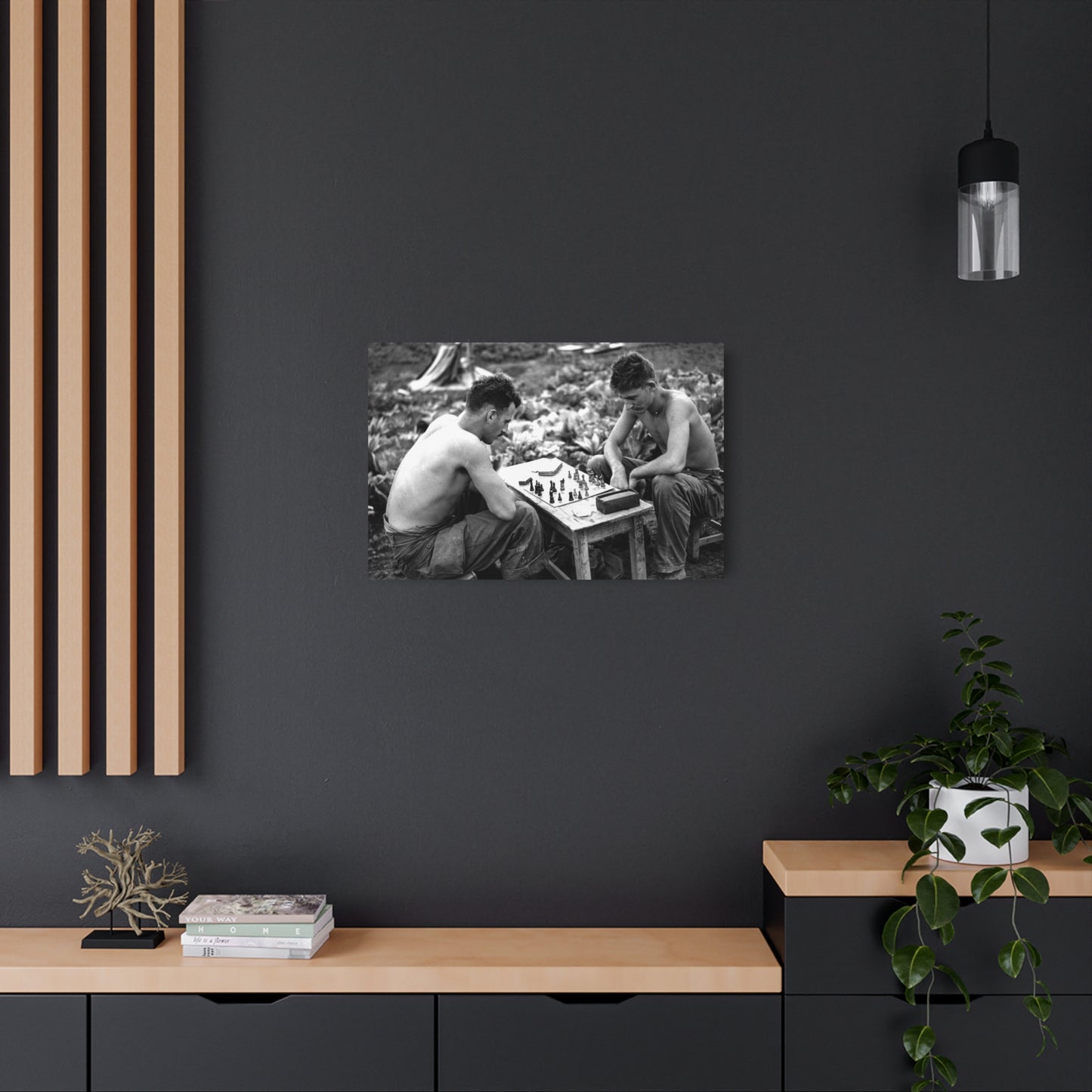 WWII Soldiers Playing Chess Metal Wall Art