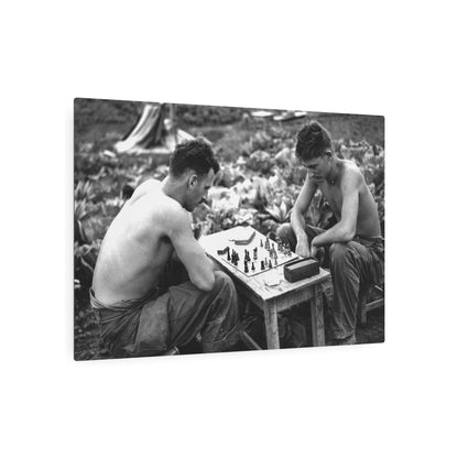 WWII Soldiers Playing Chess Metal Wall Art